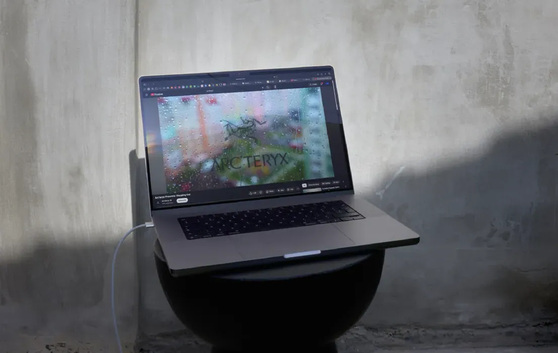 The weather livestream playing on a laptop.